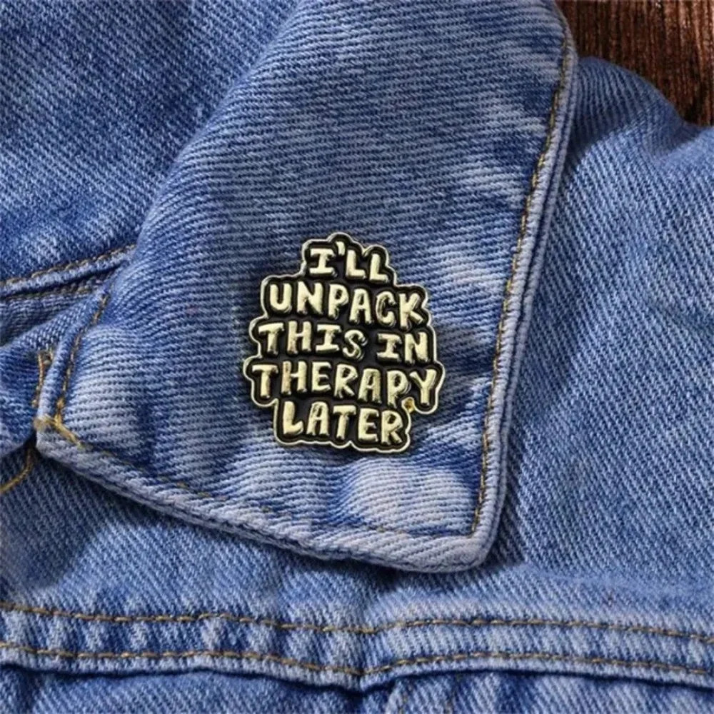 Yellow black I’ll unpack this in therapy later enamel pin backpack denim bag hat